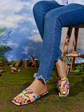 Graffiti Flat Slippers Outdoor Candy Color Square Toe Beach Sandals Lady T Fashions