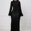 Ladies' Solid Color Fashionable Autumn And Winter Flared Sleeve Ribbed Slit Elegant Long Sleeved Dress Lady T Fashions