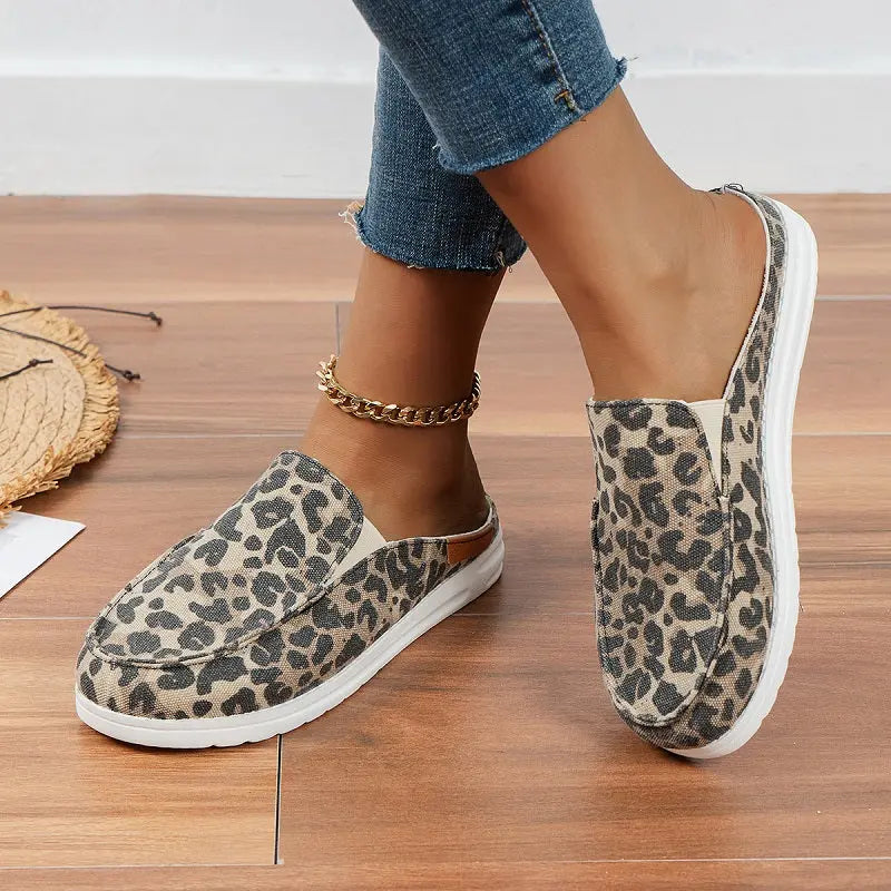 Women's Slip On Flat Loafers, Lightweight Round Toe Canvas Shoes, Casual Low Top Mules Lady T Fashions