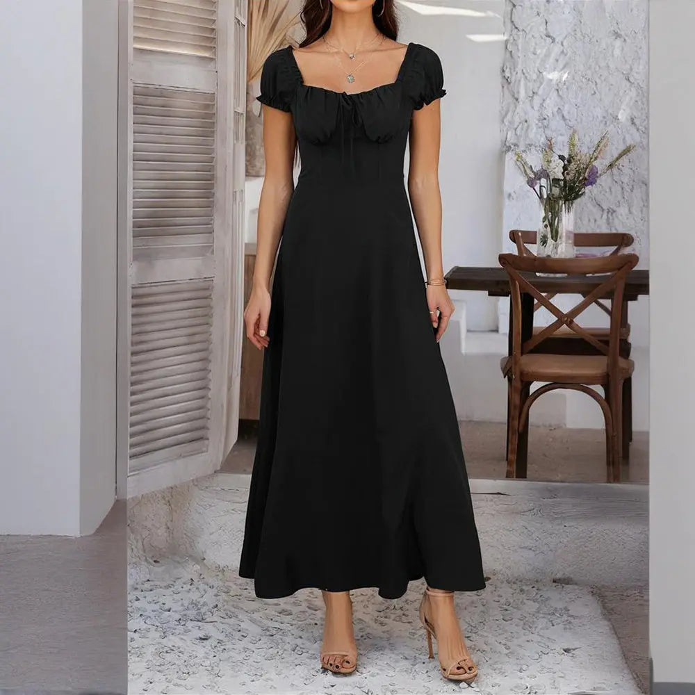 Women's Bohemian Backless Maxi Dress Flowy Ruffled Beach Dress With Adjustable Belt Summer Vacation Boho Dress For Casual Outings Lady T Fashions