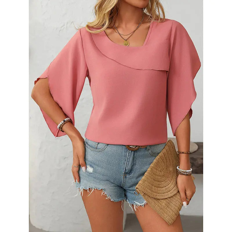 Womens Tops Dressy Casual 3 4 Sleeve Asymmetrical V Neck Work Shirts Blouses Lady T Fashions