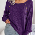 Texture Button Lantern Sleeve Sweater - Women's Round Neck Sweater Lady T Fashions