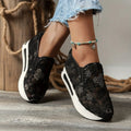 Stunning Floral Lace Platform Shoes - Fashion Sneakers with Height Increasing, Slip-On Design, Low Top Style, and Versatile Casual Wear - Perfect for Everyday Outings and Special Occasions Lady T Fashions