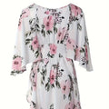 Ladies' Floral Print Waist With Ruffled Edges, Big V-neck, Sexy Asymmetrical Hem, Elegant Seaside Vacation Style Short Dress Lady T Fashions