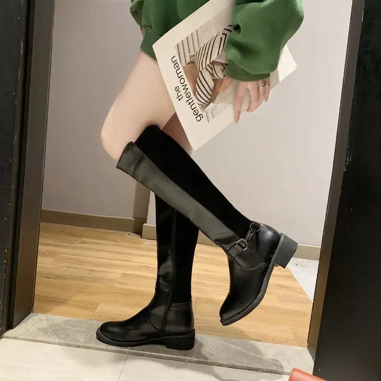 Two-tone Autumn And Winter High-top Long Boots Lady T Fashions
