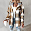 Women's Plaid Drawstring Hoodie Long Sleeve Shirt Button Front Casual Tops Spring&Fall Fashion Minimalist Style Lady T Fashions