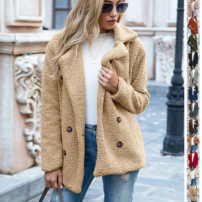 Loose Lapel Fluffy Coat Winter Button Jacket Cardigan Outwear For Women Clothing Lady T Fashions