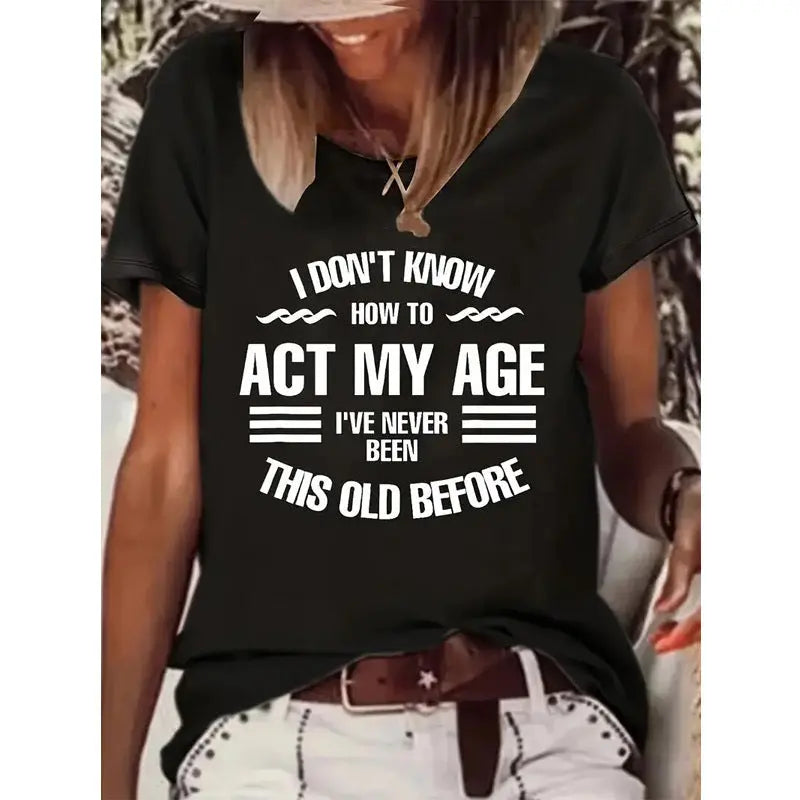 Women's Slogan Print Round Neck T-Shirt - Casual Short Sleeve Summer Top Lady T Fashions