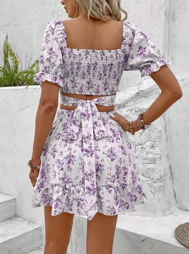 Two Piece Set With Ditsy Floral Print Dress Lady T Fashions
