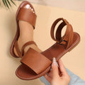Women's Flat Summer Sandals - Solid Color Open Toe Ankle Strap Shoes, Lightweight Faux Leather - For Beach, Vacation & Casual Wear - Perfect Gift for Women Lady T Fashions