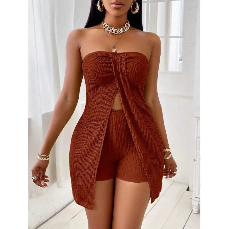 Women's Strapless Bandeau Top Shorts Suit Lady T Fashions