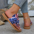 Women's Flag Pattern Slide Sandals, Bowknot Toe Loop Slip On Flat Shoes, Casual Sandals For The 4th Of July Summer Casual Shoes For Independence Day Lady T Fashions