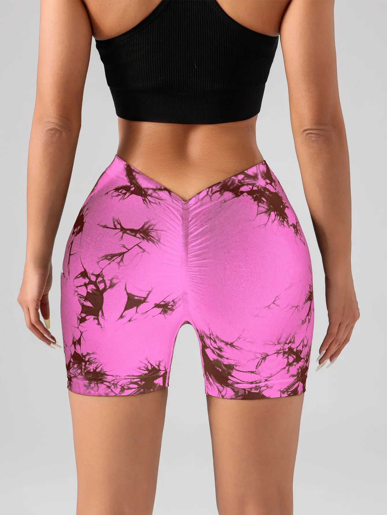 3 PACK Tie Dye Active Wear Shorts, Women Workout Shorts, High Waisted Contour Gym Yoga Biker Shorts, V Back Booty Biker Workout Gym Running Shorts Lady T Fashions
