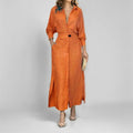 Women's Elegant Tied Solid Color Waisted Long-sleeved Shirt Dress Lady T Fashions