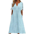 Women's Eyelet V-Neck Maxi Dress Short Sleeve Flowy A-Line Summer Beach Dress Lady T Fashions