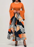 Ladies' Round Neck Printed Irregular Cuff Design Fashionable Dress Lady T Fashions