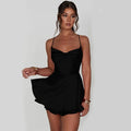 Sexy Suspender Skirt For Women Elegant Slim Strap Satin Backless Lace Up A-Line Short Dress Lady Lady T Fashions