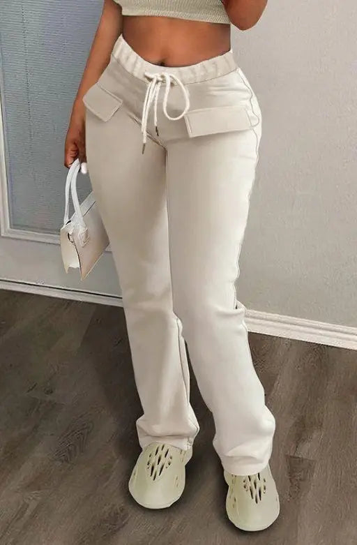 Women's Solid Color Casual Drawstring Tied Sports Pants Lady T Fashions
