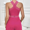 Women's Solid Color Mesh Off Shoulder Suspender Style Mesh Splicing Cross Cross Exposed Navel Sexy Elegant Style Short Jumpsuit Lady T Fashions