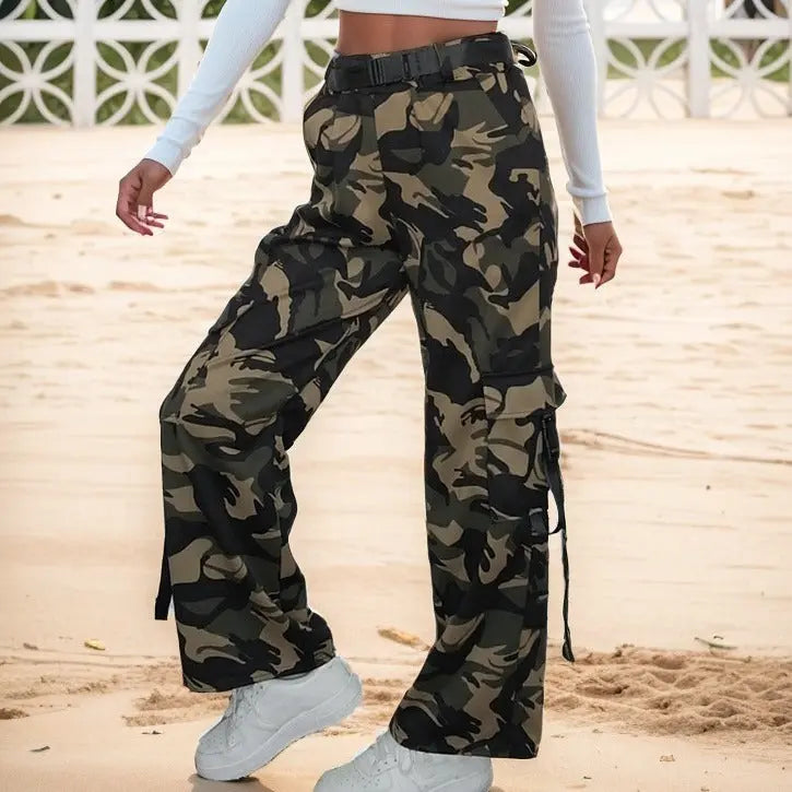 Multi-pocket Lace-up Loose Street Straight-leg Trousers Lady T Fashions
