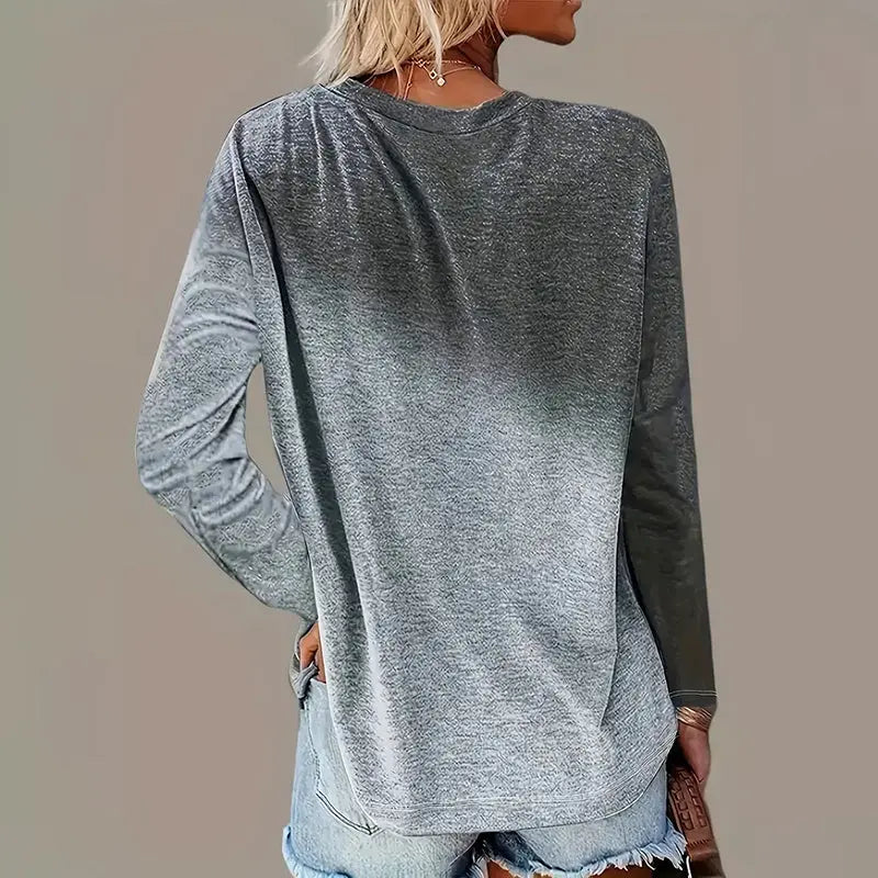 Women's 2Pack Tops Spring Fall Casual Gradient Color Round Neck Long Sleeve T Shirt Blouse Lady T Fashions