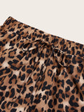 Women's Plus Size Leopard Print Wide Leg Pants - Elastic Waist, Loose Fit Casual Straight Leg Trousers For Spring Summer Fall, Lightweight Polyester Blend, Perfect For Beach Or Outdoor Outings Lady T Fashions