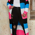 Plus Size Cozy Colorblock Striped Cardigan - Soft Knitted Fabric, Long Sleeves, Open Front Design, Perfect for Casual Daily Wear - Designed for Plus Size Women, Womens Fashion Clothing Lady T Fashions