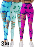 3 Pack New Style Hollow-Out Tie-Dye High-Waisted Tummy-Control Yoga Pants Lady T Fashions
