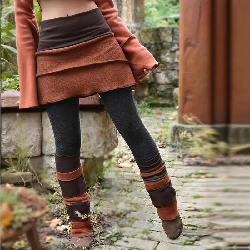 Women's Color Block Asymmetrical Skort With Contrast Panels - Comfortable Fashion Leggings For Spring&Fall Lady T Fashions