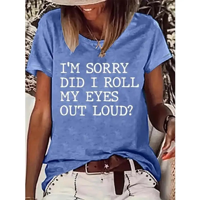 Women's Text Print Short Sleeve Tee - Minimalist Round Neck Summer Casual Top Lady T Fashions