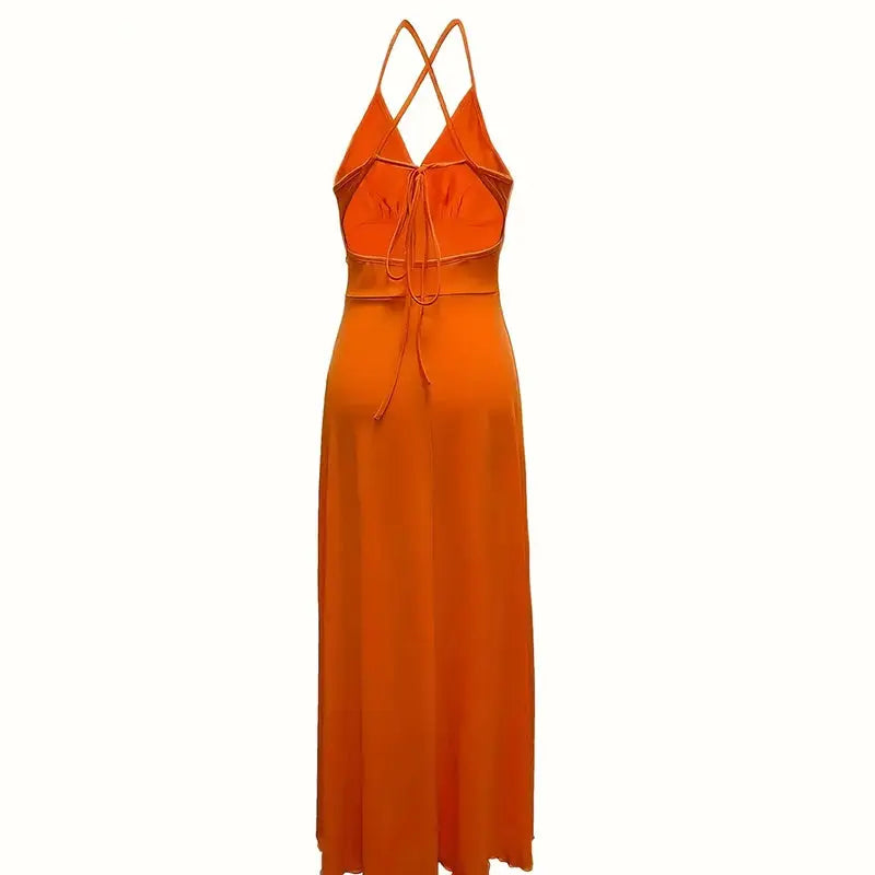 Women's Sexy Deep V Neck Maxi Dress Spaghetti Strap Sleeveless Backless High Slit Long Dress Lady T Fashions