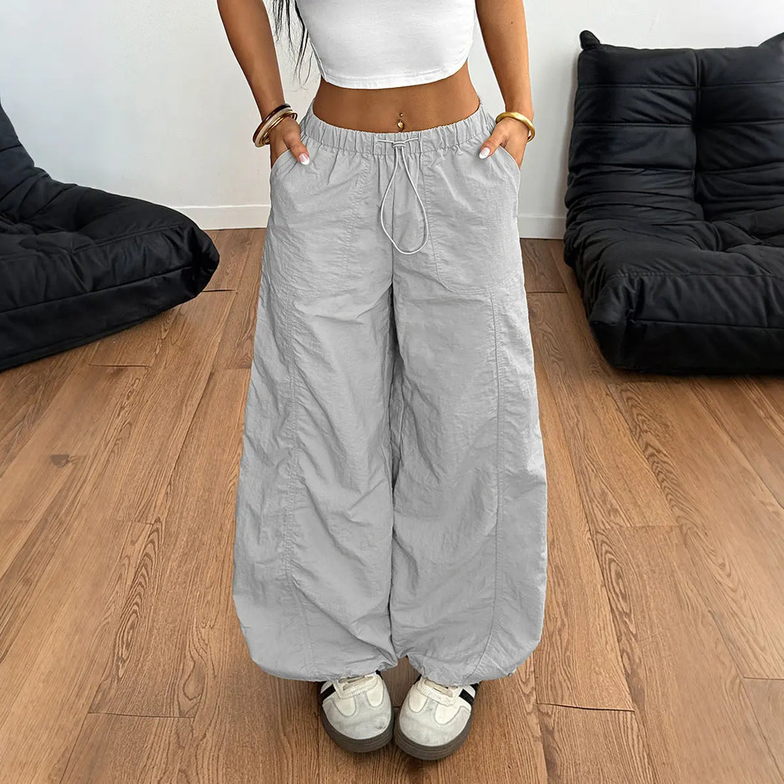 Casual Simple Drawstring Straight-leg Trousers Lady T Fashions