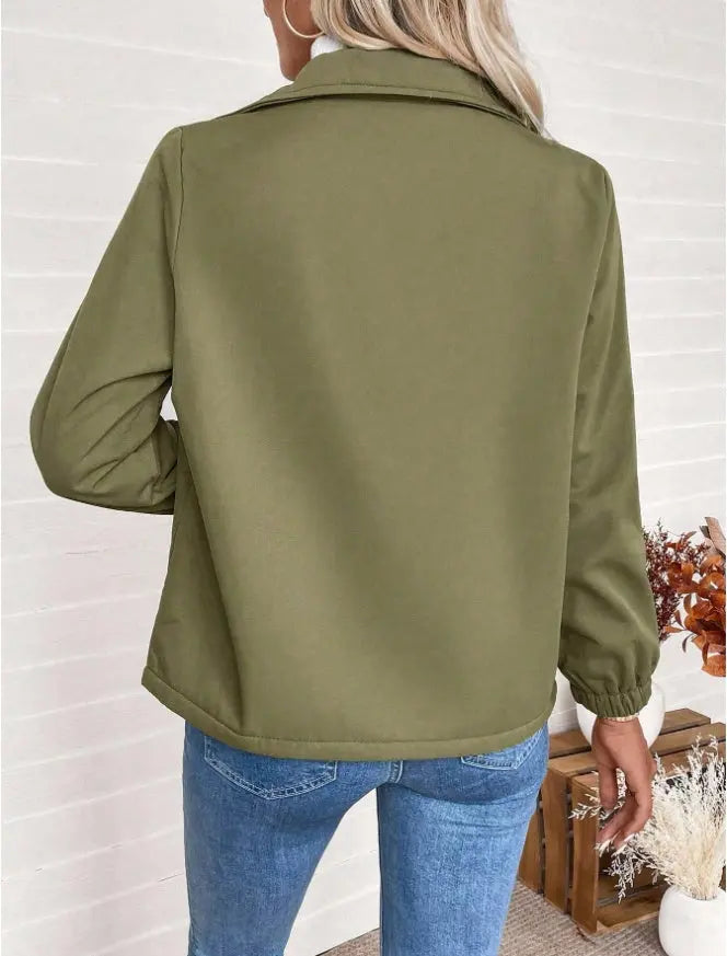 Casual Solid Color Zipper Fleece Jacket, Autumn Winter Lady T Fashions