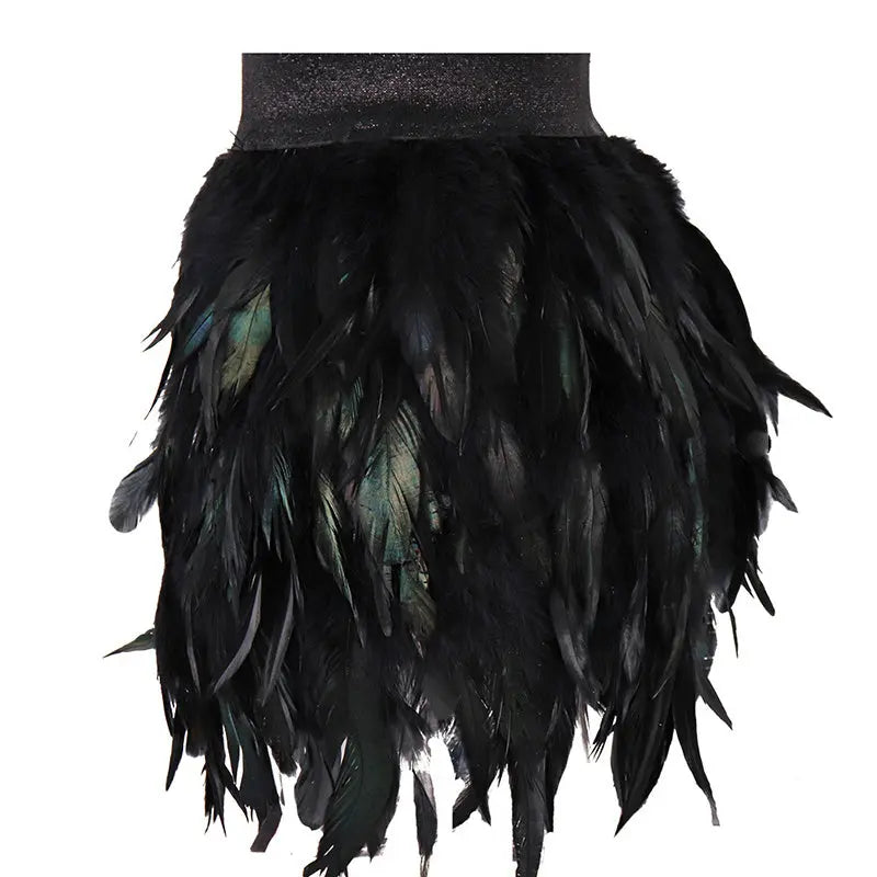 Women's Unique Faux Feather Asymmetrical Mini Skirt - Gothic Party Dance Skirt For Summer Events Lady T Fashions