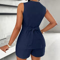 Women's 2 Piece Summer Outfit Sleeveless V-Neck Button Down Vest And Shorts Set Lady T Fashions