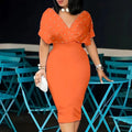 Women's Elegant Deep V Neck Wrap Bodycon Dress Back Zipper Pencil Midi Dress Lady T Fashions