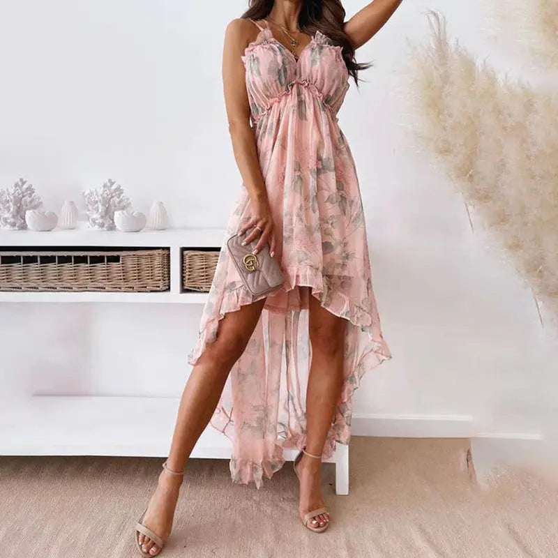 Women's Spaghetti Strap V-Neck Floral Sundress Flowy Fairy Style Summer Dress Lady T Fashions