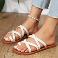 Women's Toe Loop Slide Sandals, Casual Cross Strap Slip On Flats, Lightweight Beach Shoes Lady T Fashions