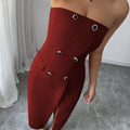 Women's Solid Color Button Sleeveless Slit Slim Fit Dress Lady T Fashions