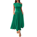 Slant Shoulder Sexy Waist Trimming Long With Pocket Dress Lady T Fashions