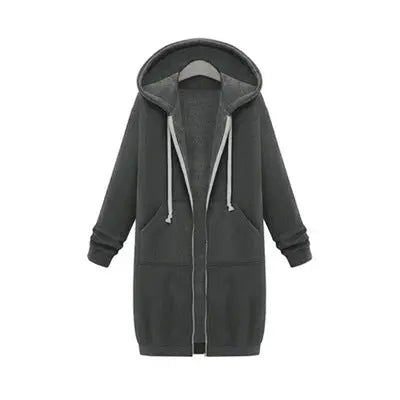 Hooded Long Sleeve Sweater Fleece Long Jacket Lady T Fashions