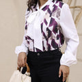 Ladies' Fashionable Geometric Pattern Elegant Temperament Long Sleeved Shirt Lady T Fashions