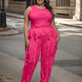 Plus Size - Women Plus Size 2pcs Outfits Fringe Tassel Long Pants Set Sleeveless Tank Tops Clubwear Lady T Fashions