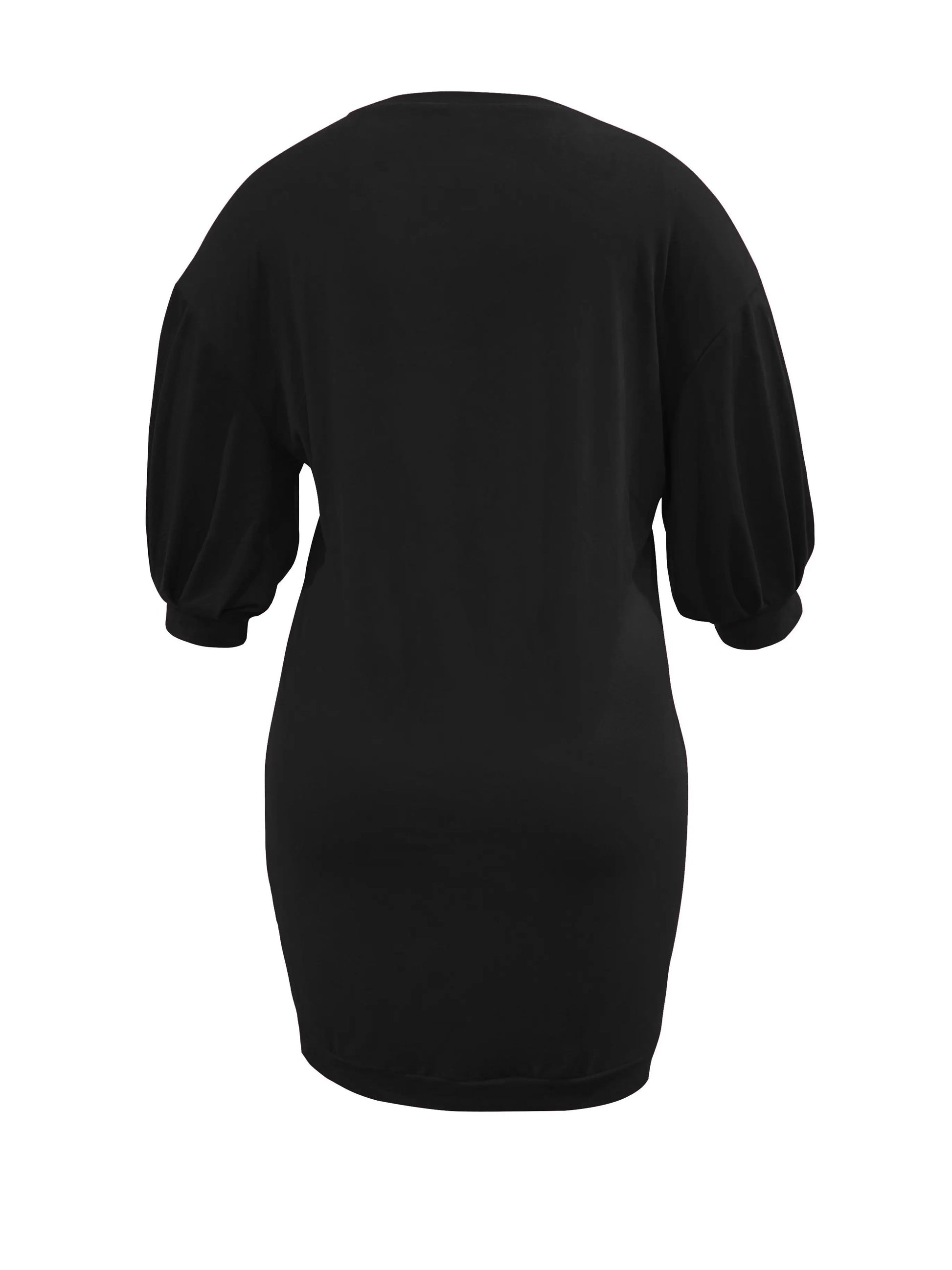 Sparkling Rhinestone Puff Sleeve Midi Dress for Plus Size Women - Casual Spring Summer Outfit Lady T Fashions