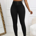 Ladies' Solid Color Casual Style Tight Fitting High Waist Slim Fit Slit Detail Pants Waist Ring Fake Belt Design Sense Tapered Pants Lady T Fashions