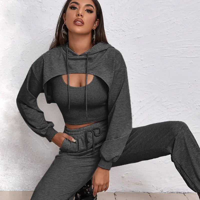 European And American Sports Hooded Sweater Three-piece Street Sports Lady T Fashions