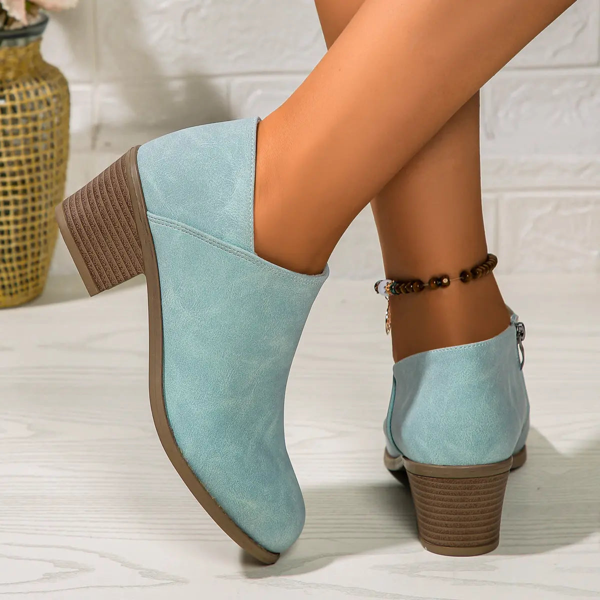 Chunky Heel Round Toe Ankle Boots With Side Zipper Design Fashion Fall Winter Short Boots For Women Shoes Lady T Fashions