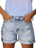 Womens Mid-High Rise Ripped Jean Shorts Distressed Stretchy Denim Shorts Lady T Fashions