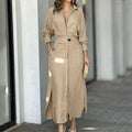 Women's Elegant Tied Solid Color Waisted Long-sleeved Shirt Dress Lady T Fashions