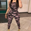 Sleeveless Leopard Print Sexy Jumpsuit, Skinny Camouflage Knitted Jumpsuit, Women's Clothing Lady T Fashions